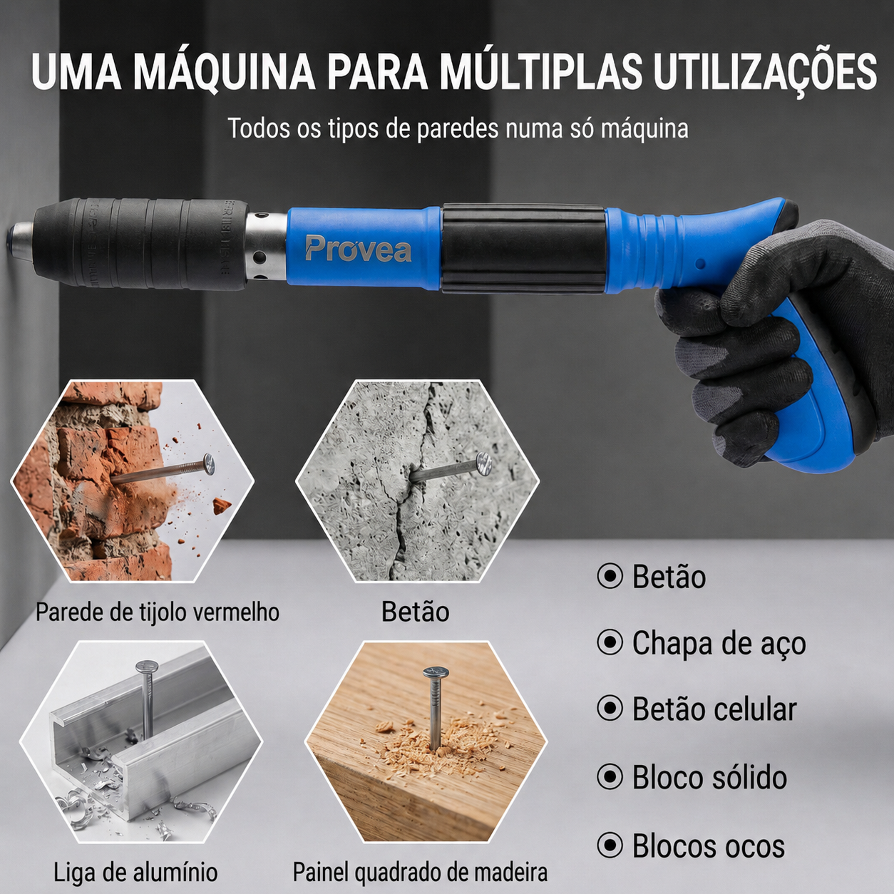 Pistola de clavos con accesorios
